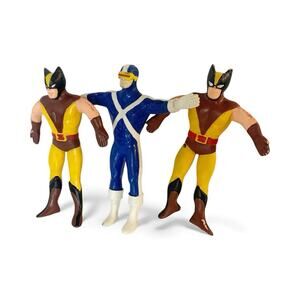 Marvel Set of 3 Bendy Action Figure Set X-Men Wolverine Cyclops Bendable 1989